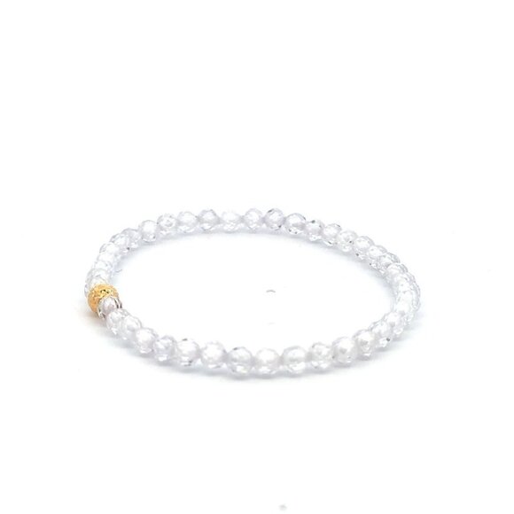 18K Gold Bead Charm Stretchable Bracelet Clear Faceted  Zircon Gemstones - Picture 11 of 12